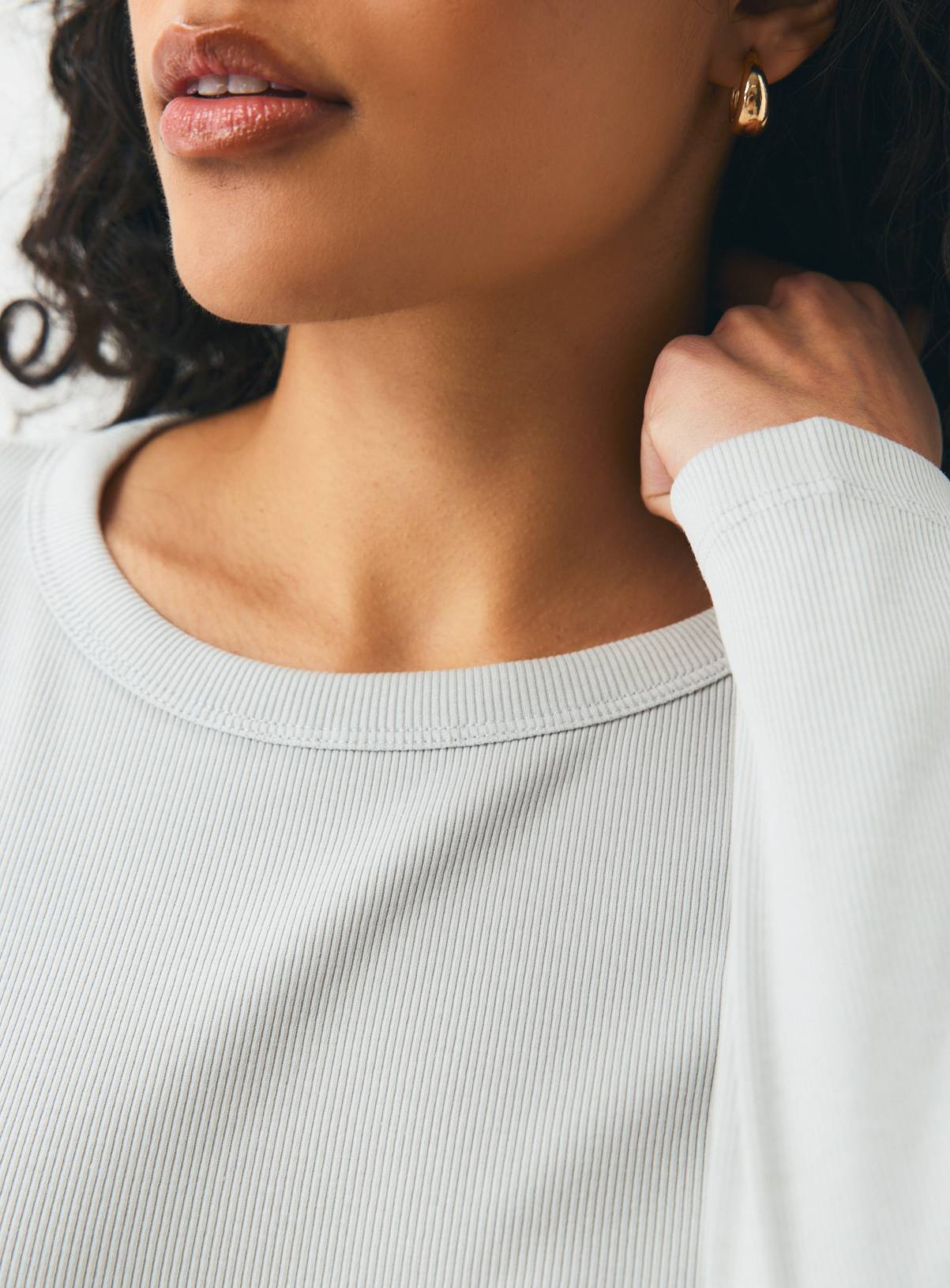Light Grey Long Sleeve Ribbed Top XL - Image 3